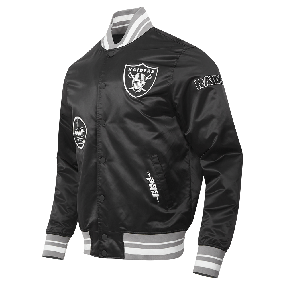 NFL LAS VEGAS RAIDERS OLD ENGLISH BLOUSON EN SATIN À LOGO POUR HOMME (NOIR/GRIS)