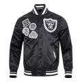 NFL LAS VEGAS RAIDERS DIY PICK STITCH BLOUSON EN SATIN À BORDS CÔTELÉS POUR HOMME (NOIR)