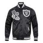 NFL LAS VEGAS RAIDERS DIY PICK STITCH BLOUSON EN SATIN À BORDS CÔTELÉS POUR HOMME (NOIR)
