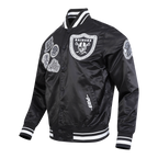 NFL LAS VEGAS RAIDERS DIY PICK STITCH BLOUSON EN SATIN À BORDS CÔTELÉS POUR HOMME (NOIR)