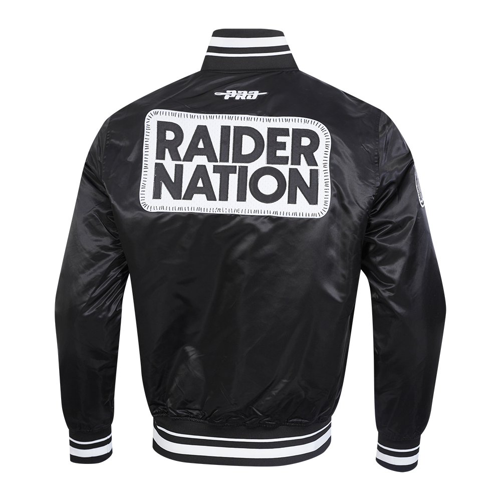 NFL LAS VEGAS RAIDERS DIY PICK STITCH BLOUSON EN SATIN À BORDS CÔTELÉS POUR HOMME (NOIR)