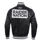 NFL LAS VEGAS RAIDERS DIY PICK STITCH BLOUSON EN SATIN À BORDS CÔTELÉS POUR HOMME (NOIR)