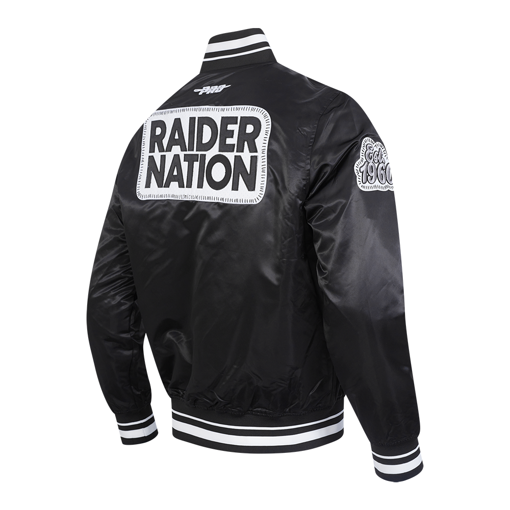 NFL LAS VEGAS RAIDERS DIY PICK STITCH BLOUSON EN SATIN À BORDS CÔTELÉS POUR HOMME (NOIR)