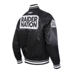 NFL LAS VEGAS RAIDERS DIY PICK STITCH BLOUSON EN SATIN À BORDS CÔTELÉS POUR HOMME (NOIR)