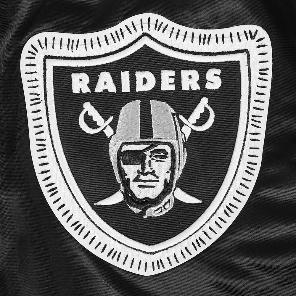 NFL LAS VEGAS RAIDERS DIY PICK STITCH BLOUSON EN SATIN À BORDS CÔTELÉS POUR HOMME (NOIR)
