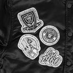NFL LAS VEGAS RAIDERS DIY PICK STITCH BLOUSON EN SATIN À BORDS CÔTELÉS POUR HOMME (NOIR)