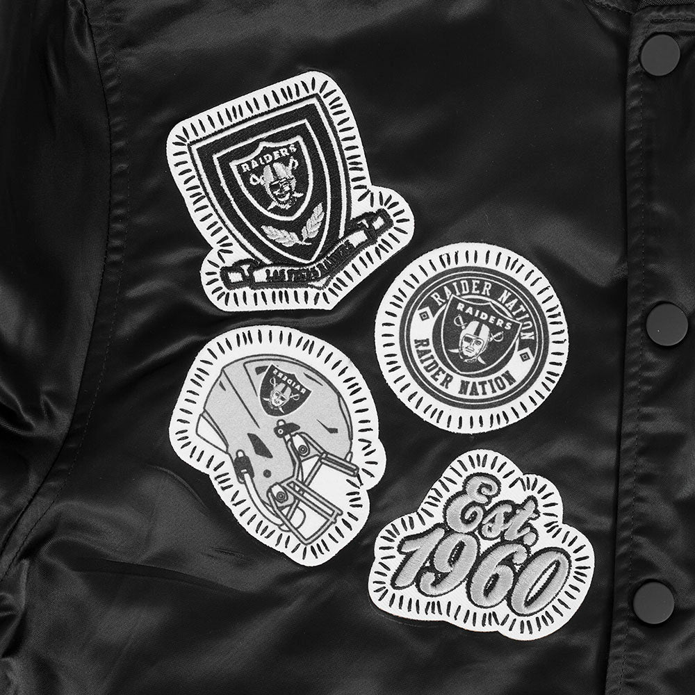 NFL LAS VEGAS RAIDERS DIY PICK STITCH BLOUSON EN SATIN À BORDS CÔTELÉS POUR HOMME (NOIR)