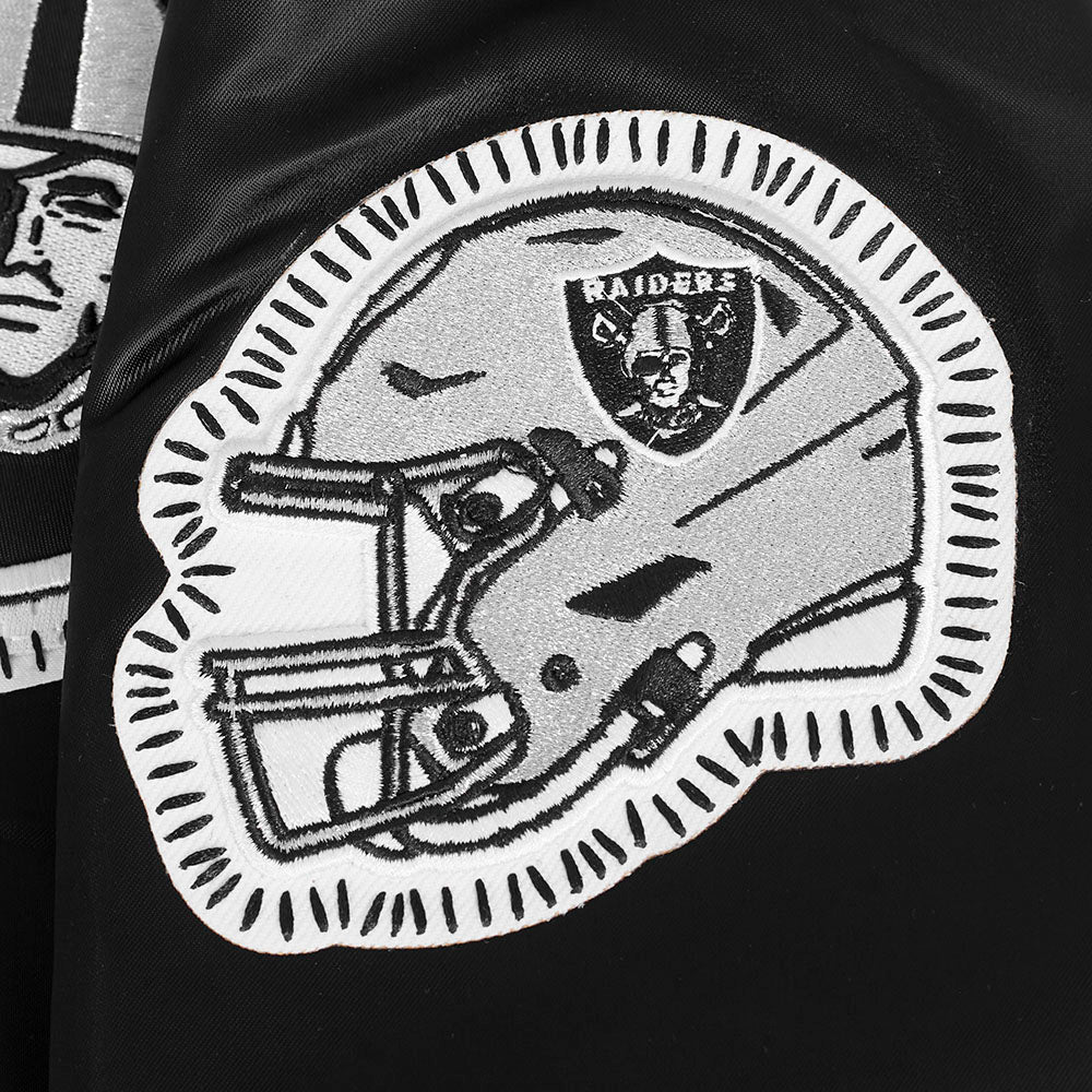 NFL LAS VEGAS RAIDERS DIY PICK STITCH BLOUSON EN SATIN À BORDS CÔTELÉS POUR HOMME (NOIR)