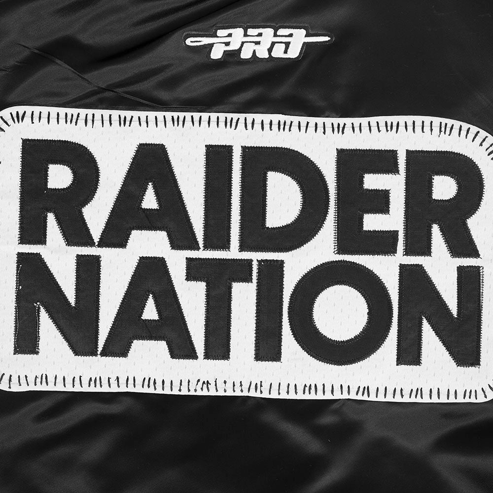 NFL LAS VEGAS RAIDERS DIY PICK STITCH BLOUSON EN SATIN À BORDS CÔTELÉS POUR HOMME (NOIR)