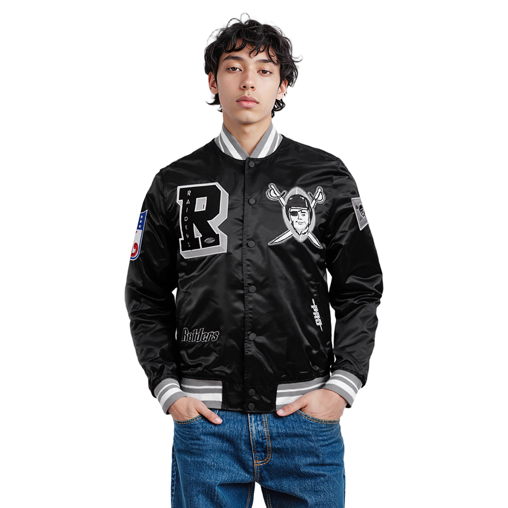NFL LAS VEGAS RAIDERS BEST OF MEN'S RIB SATIN JACKET (BLACK/GRAY)