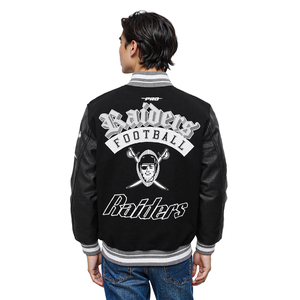 NFL LAS VEGAS RAIDERS BEST OF MEN'S RIB WOOL VARSITY JACKET (BLACK/GRAY)