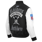 NFL LAS VEGAS RAIDERS BEST OF BLOUSON COLLÉGIAL EN CUIR POUR HOMME (NOIR/BLANC)