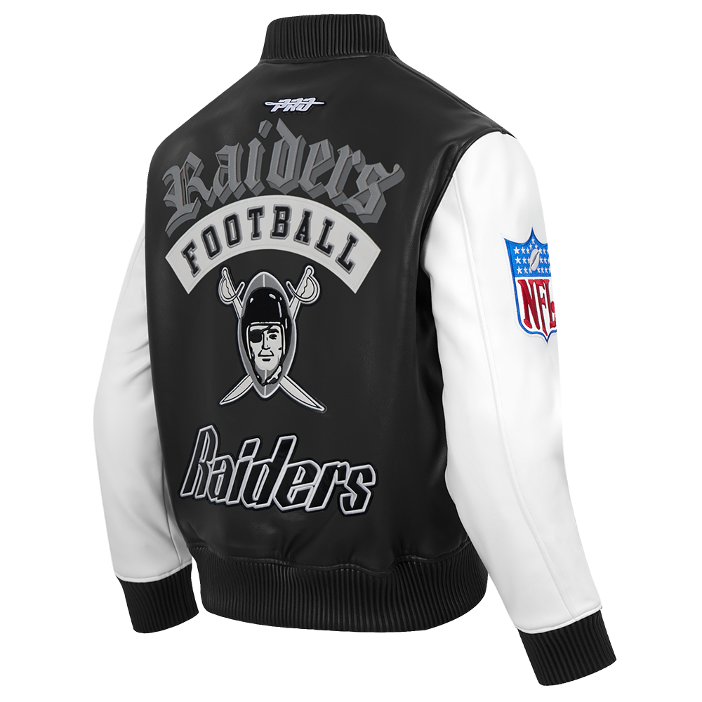 NFL LAS VEGAS RAIDERS BEST OF BLOUSON COLLÉGIAL EN CUIR POUR HOMME (NOIR/BLANC)