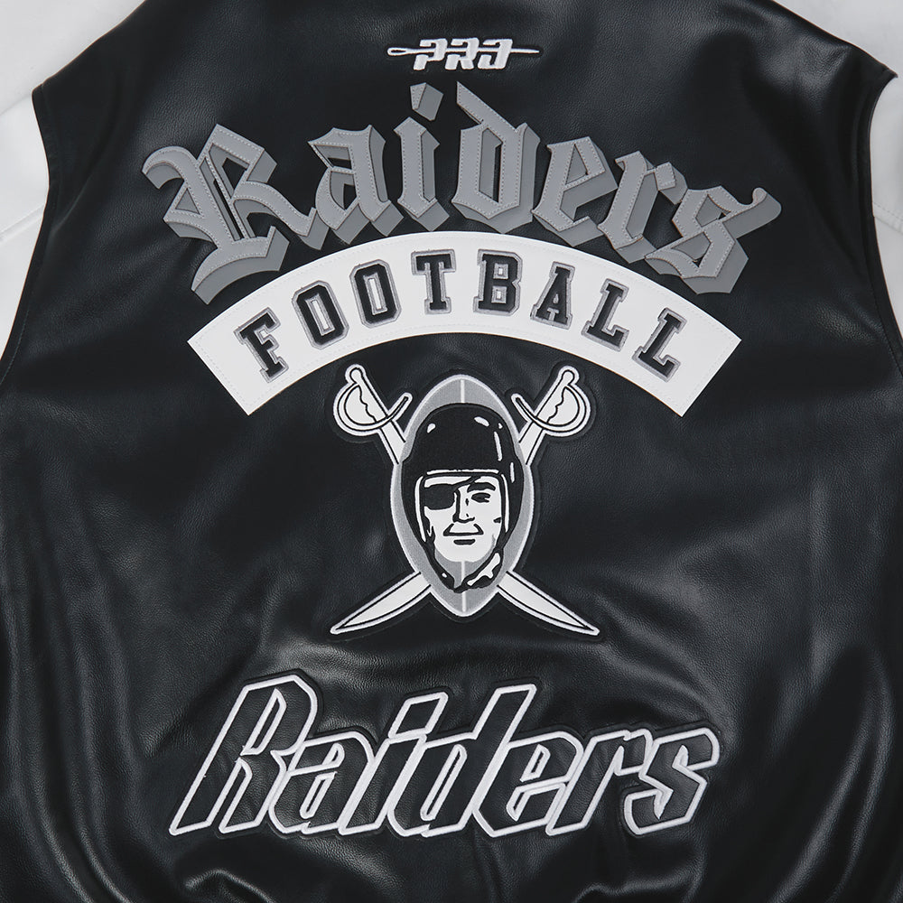 NFL LAS VEGAS RAIDERS BEST OF BLOUSON COLLÉGIAL EN CUIR POUR HOMME (NOIR/BLANC)
