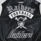 NFL LAS VEGAS RAIDERS BEST OF BLOUSON COLLÉGIAL EN CUIR POUR HOMME (NOIR/BLANC)