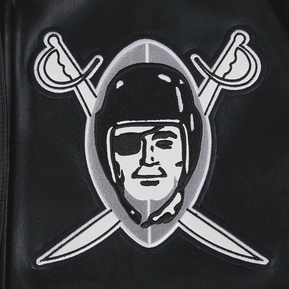 NFL LAS VEGAS RAIDERS BEST OF BLOUSON COLLÉGIAL EN CUIR POUR HOMME (NOIR/BLANC)