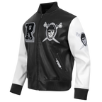 NFL LAS VEGAS RAIDERS BEST OF BLOUSON COLLÉGIAL EN CUIR POUR HOMME (NOIR/BLANC)