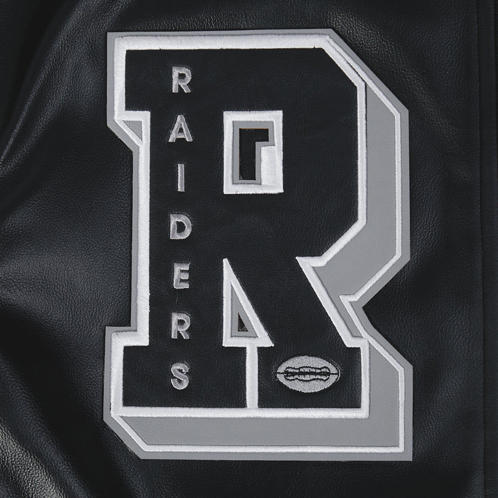 NFL LAS VEGAS RAIDERS BEST OF BLOUSON COLLÉGIAL EN CUIR POUR HOMME (NOIR/BLANC)