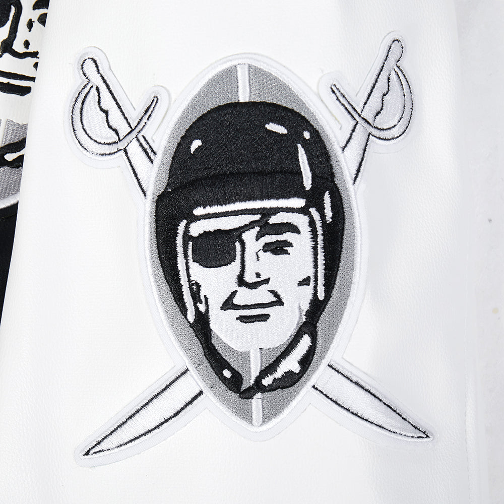NFL LAS VEGAS RAIDERS BEST OF BLOUSON COLLÉGIAL EN CUIR POUR HOMME (NOIR/BLANC)