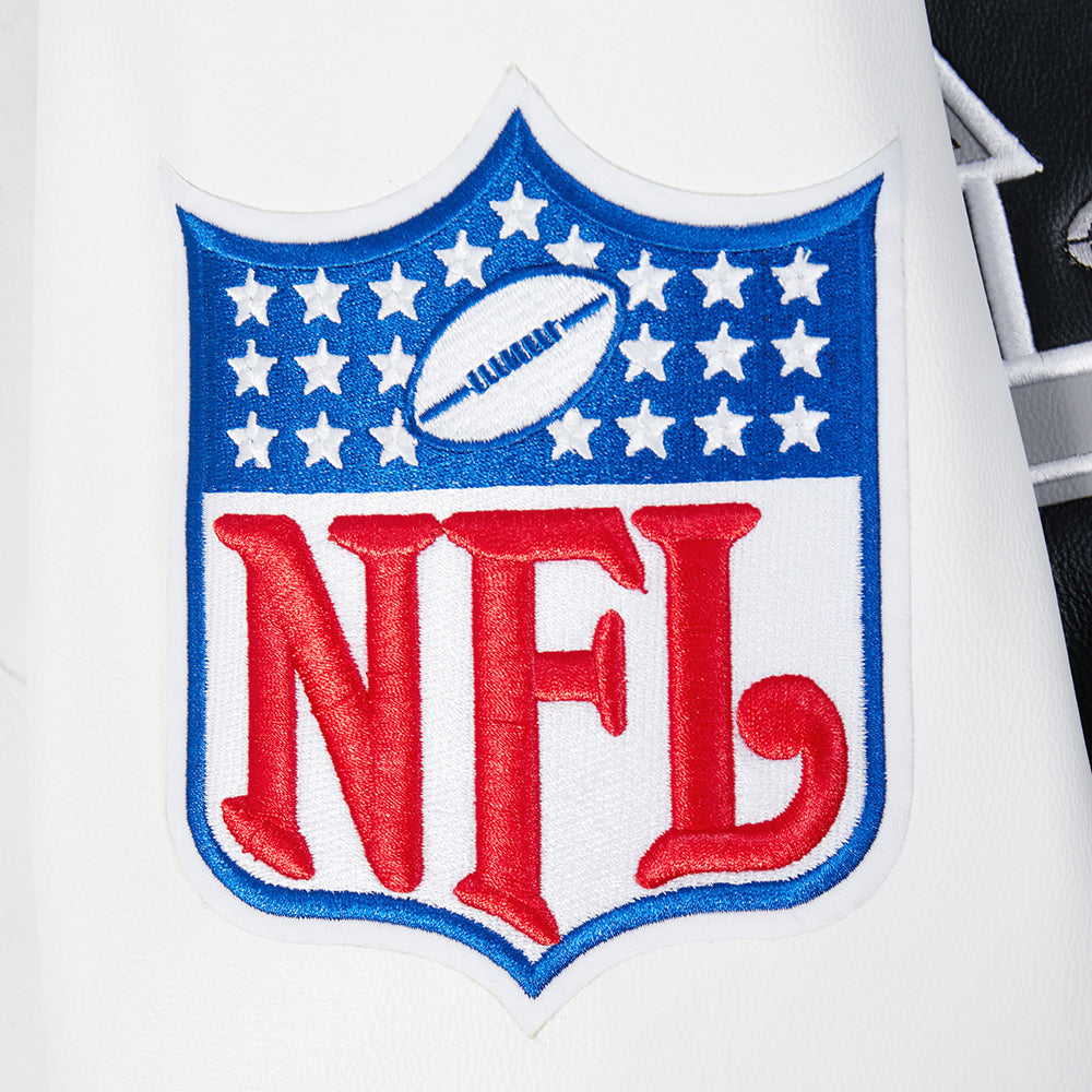 NFL LAS VEGAS RAIDERS BEST OF BLOUSON COLLÉGIAL EN CUIR POUR HOMME (NOIR/BLANC)