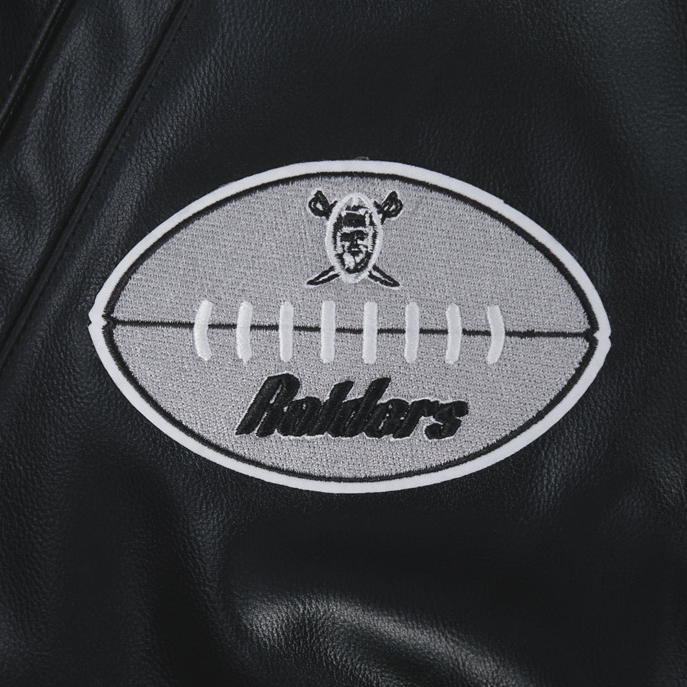 NFL LAS VEGAS RAIDERS BEST OF BLOUSON COLLÉGIAL EN CUIR POUR HOMME (NOIR/BLANC)