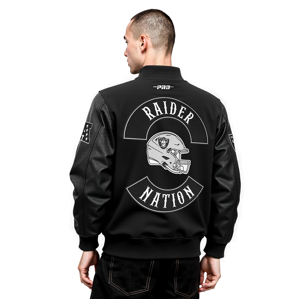 NFL LAS VEGAS RAIDERS BORN FOR SPORT MEN'S WOOL VARSITY JACKET (JET BLACK)