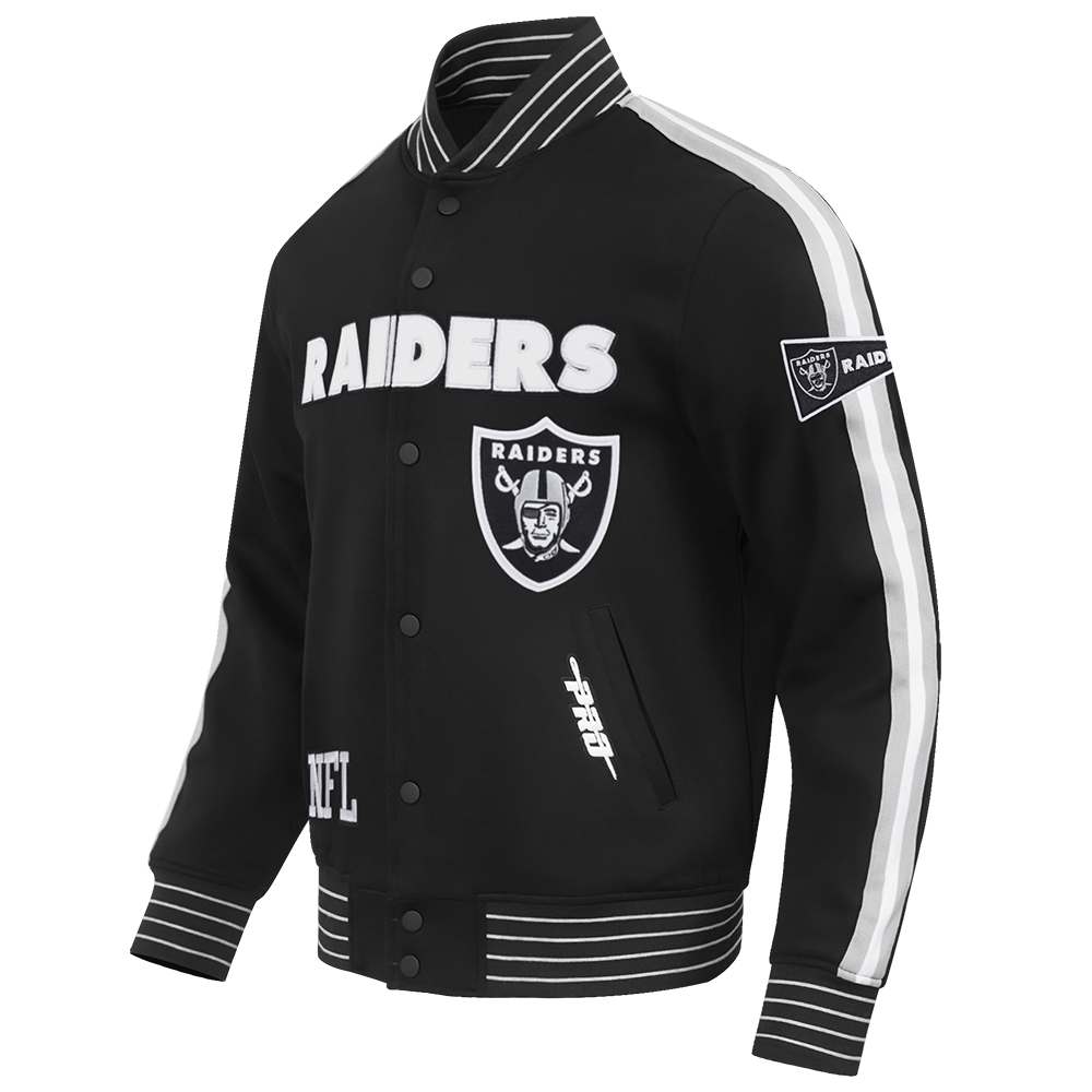 NFL LAS VEGAS RAIDERS BLOUSON PRO GAME DAY EN MAILLE DOUBLE POUR HOMME (NOIR/ARGENT/BLANC)
