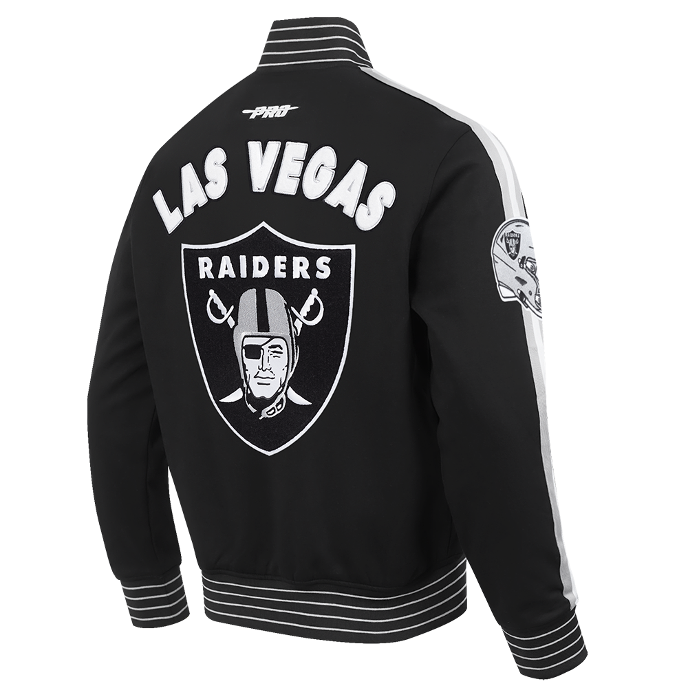 NFL LAS VEGAS RAIDERS BLOUSON PRO GAME DAY EN MAILLE DOUBLE POUR HOMME (NOIR/ARGENT/BLANC)