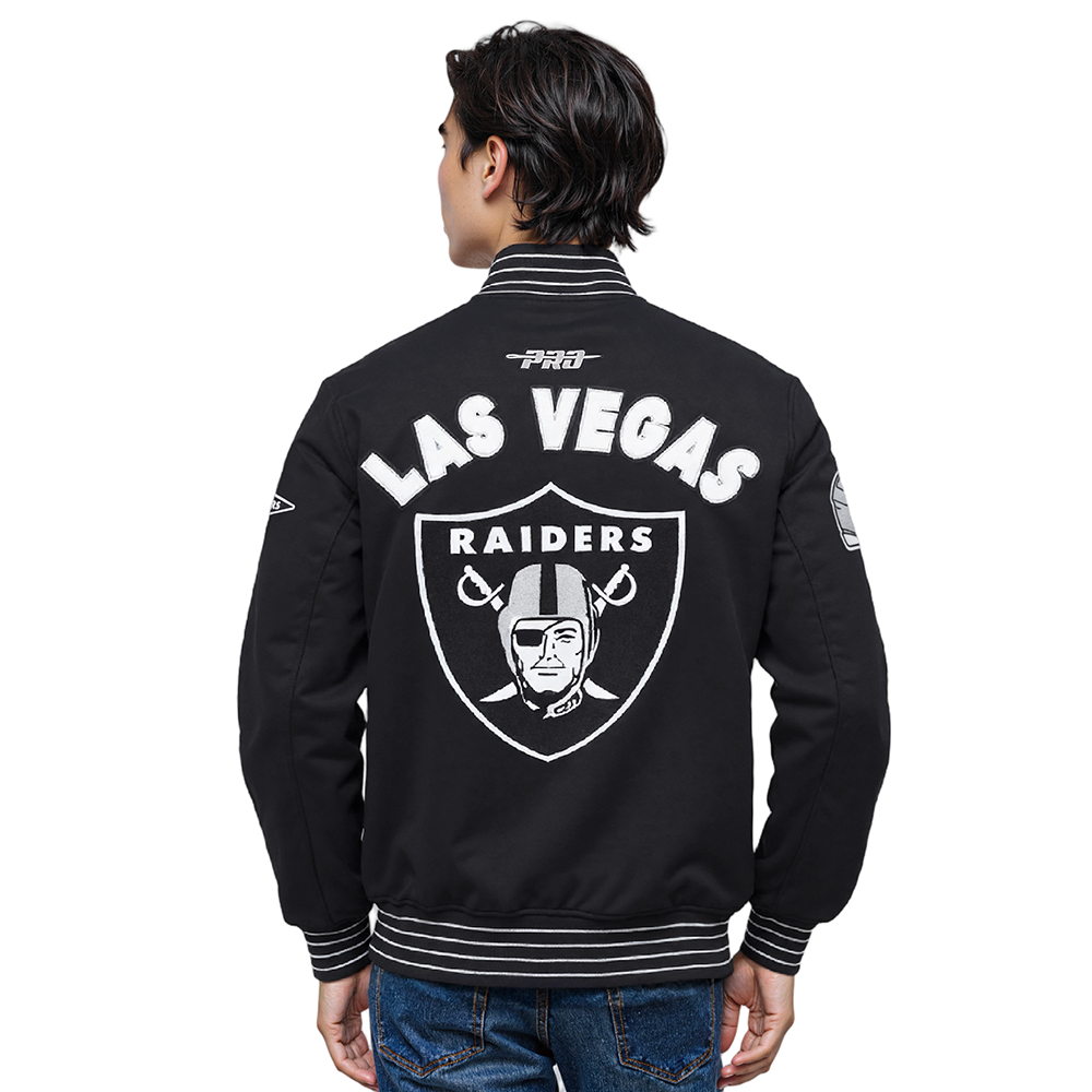 NFL LAS VEGAS RAIDERS BLOUSON PRO GAME DAY EN MAILLE DOUBLE POUR HOMME (NOIR/ARGENT/BLANC)