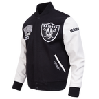NFL LAS VEGAS RAIDERS CITY ARCH BLOUSON COLLÉGIAL EN LAINE POUR HOMME (NOIR/BLANC M60030)