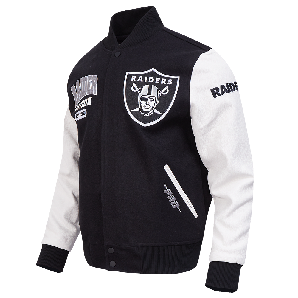 NFL LAS VEGAS RAIDERS CITY ARCH BLOUSON COLLÉGIAL EN LAINE POUR HOMME (NOIR/BLANC M60030)