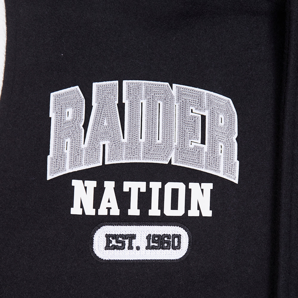 NFL LAS VEGAS RAIDERS CITY ARCH BLOUSON COLLÉGIAL EN LAINE POUR HOMME (NOIR/BLANC M60030)