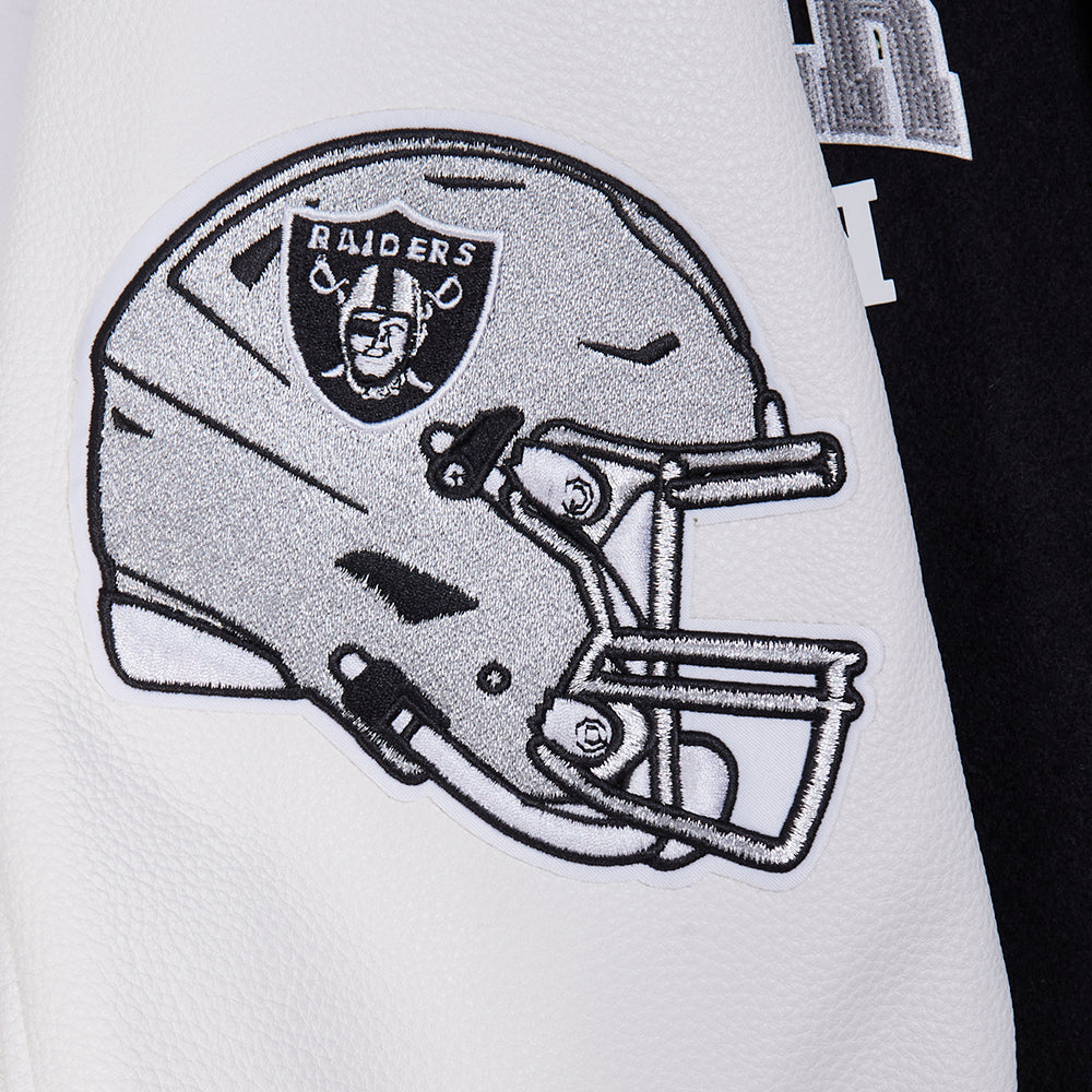 NFL LAS VEGAS RAIDERS CITY ARCH BLOUSON COLLÉGIAL EN LAINE POUR HOMME (NOIR/BLANC M60030)