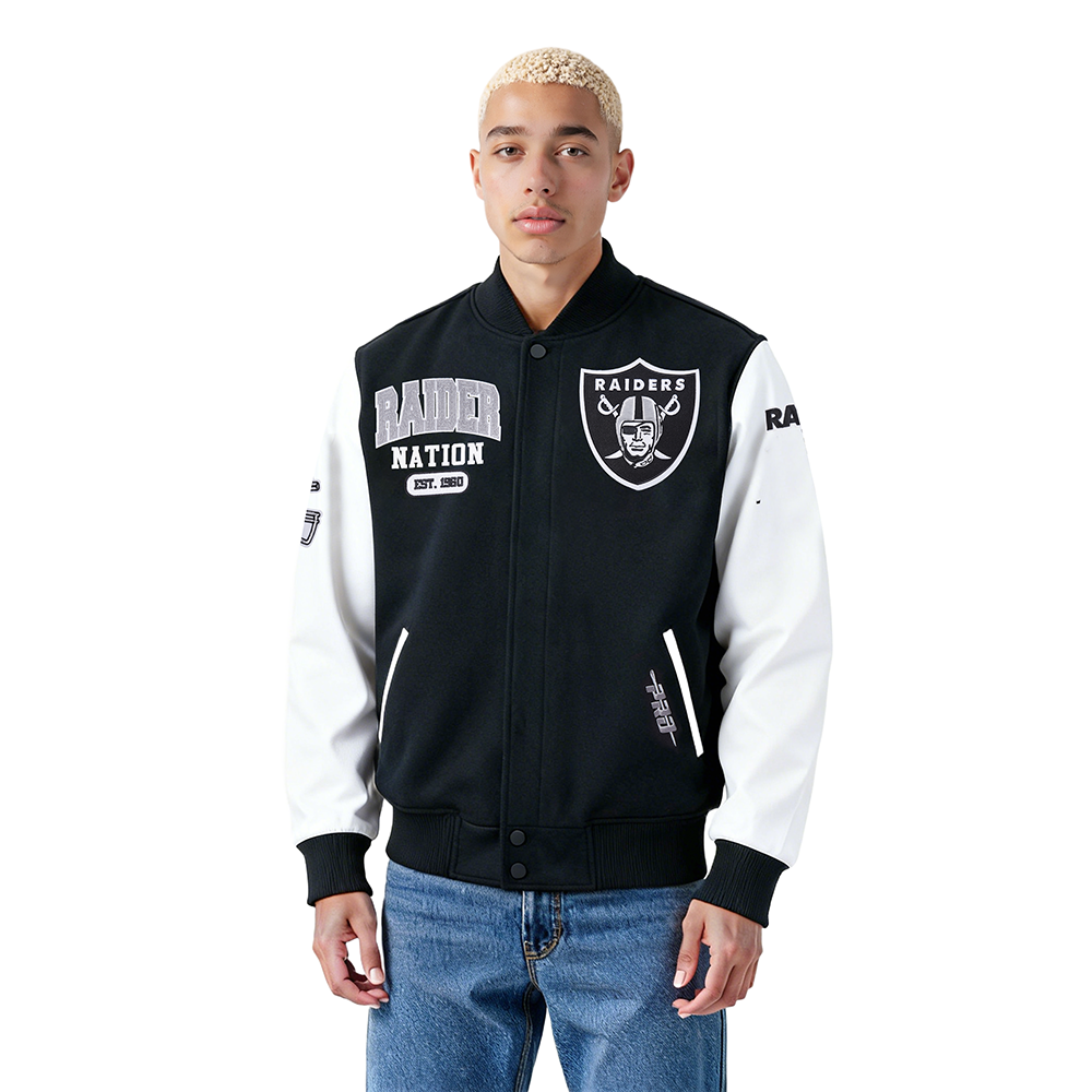 NFL LAS VEGAS RAIDERS CITY ARCH BLOUSON COLLÉGIAL EN LAINE POUR HOMME (NOIR/BLANC M60030)