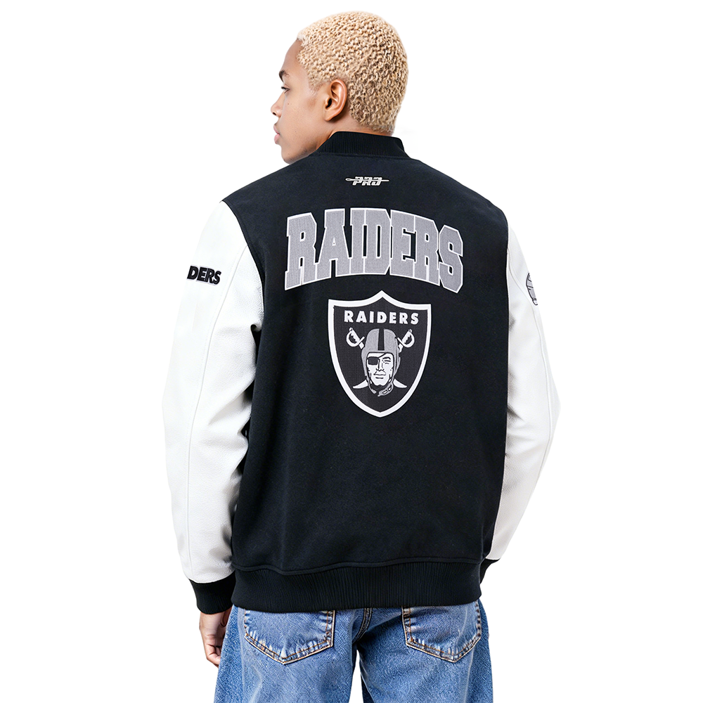 NFL LAS VEGAS RAIDERS CITY ARCH BLOUSON COLLÉGIAL EN LAINE POUR HOMME (NOIR/BLANC M60030)