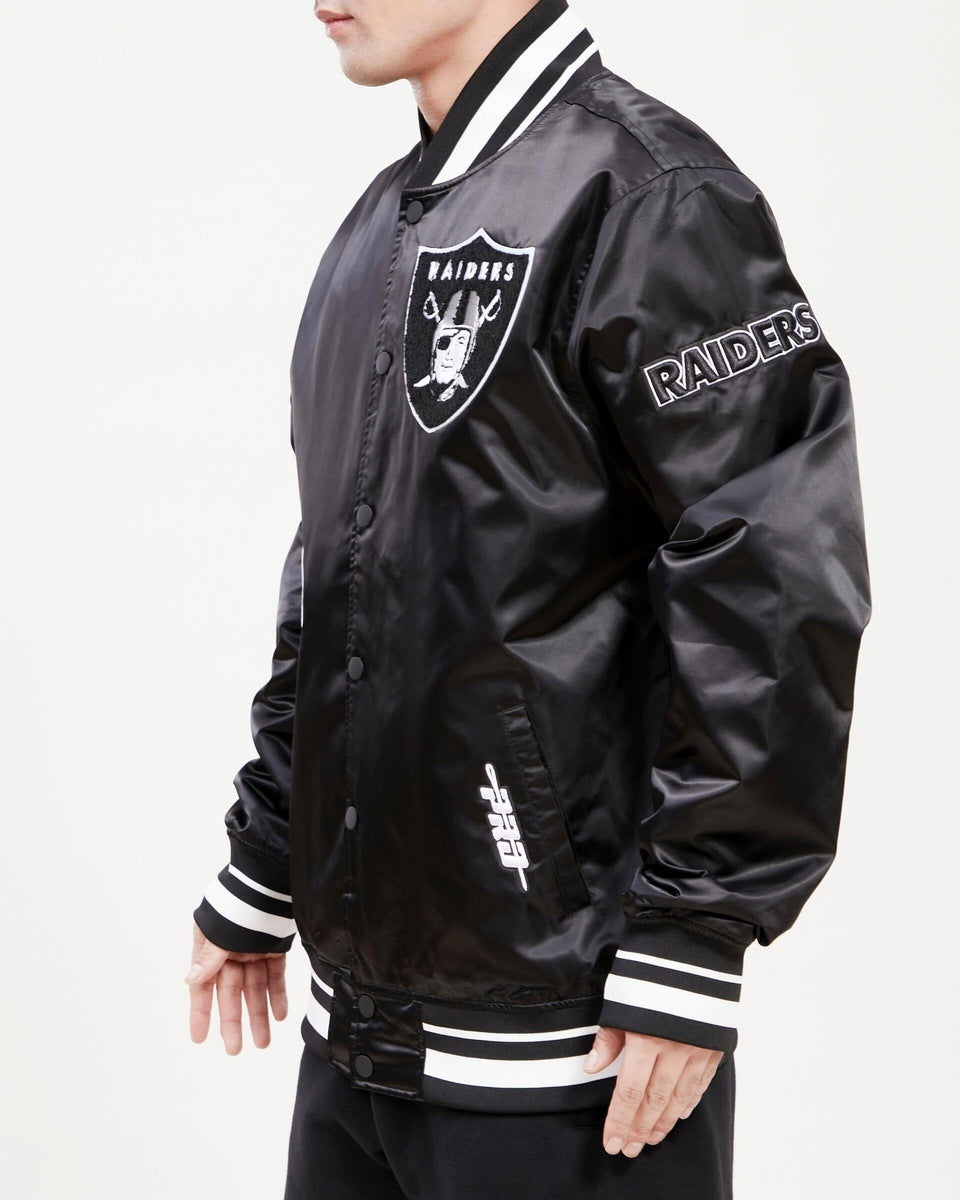 Veste en satin NFL LAS VEGAS RAIDERS pour homme avec logo anglais ancien (noir)