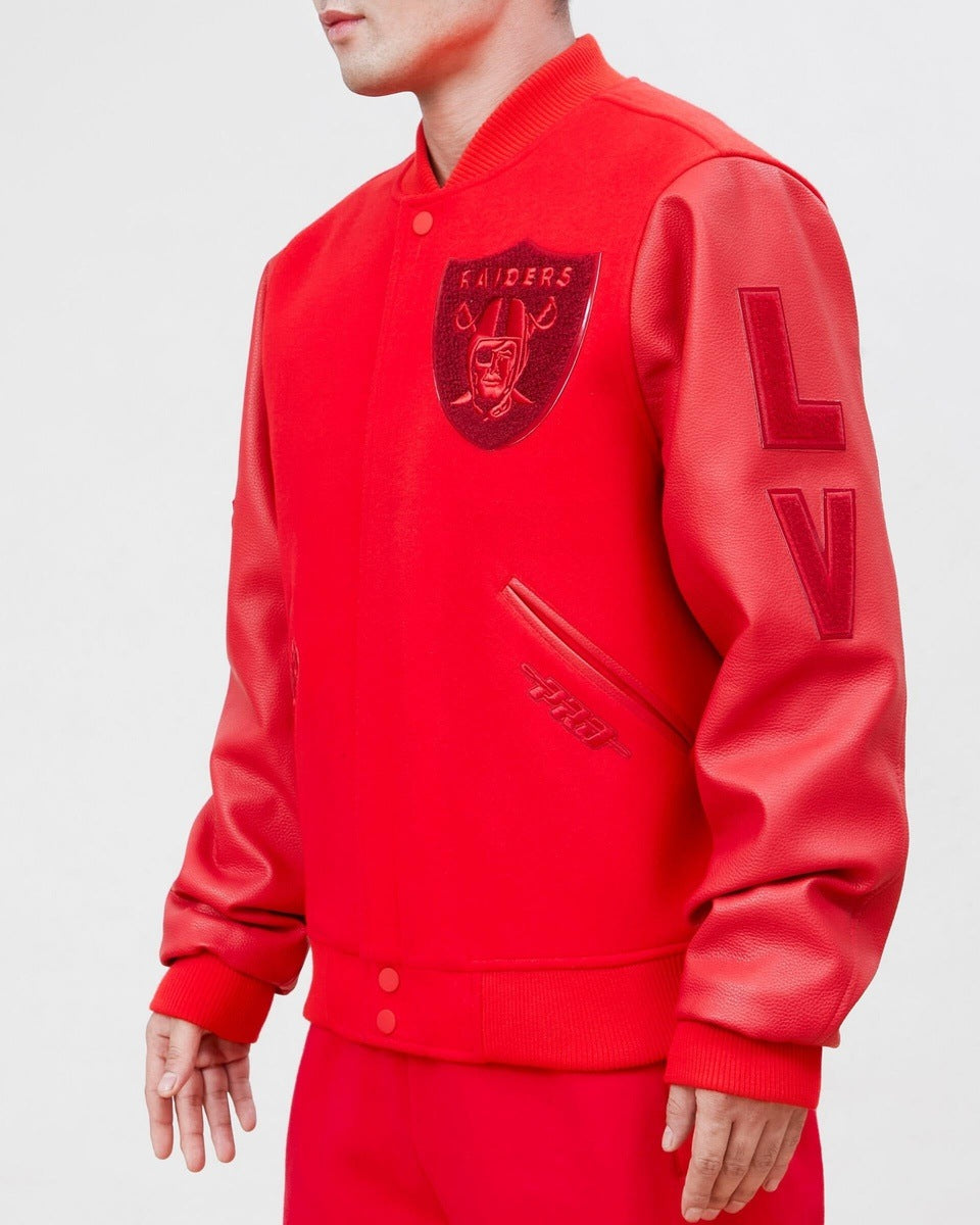 NFL LAS VEGAS RAIDERS CLASSIC TRIPLE RED WOOL MEN'S VARSITY JACKET (TRIPLE RED)