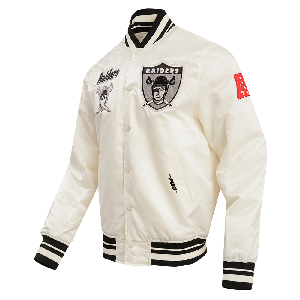 NFL LAS VEGAS RAIDERS RETRO CLASSIC MEN'S RIB SATIN JACKET (EGGSHELL/ BLACK)