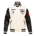 NFL OAKLAND RAIDERS RETRO CLASSIC BLOUSON COLLÉGIAL EN LAINE À BORDS CÔTELÉS POUR HOMME (COQUILLE D'ŒUF/NOIR)
