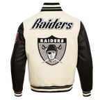 NFL OAKLAND RAIDERS RETRO CLASSIC BLOUSON COLLÉGIAL EN LAINE À BORDS CÔTELÉS POUR HOMME (COQUILLE D'ŒUF/NOIR)