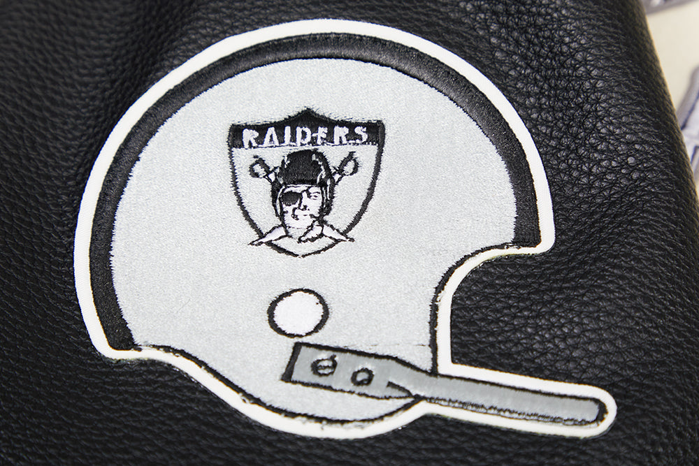 NFL OAKLAND RAIDERS RETRO CLASSIC BLOUSON COLLÉGIAL EN LAINE À BORDS CÔTELÉS POUR HOMME (COQUILLE D'ŒUF/NOIR)
