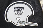 NFL OAKLAND RAIDERS RETRO CLASSIC BLOUSON COLLÉGIAL EN LAINE À BORDS CÔTELÉS POUR HOMME (COQUILLE D'ŒUF/NOIR)