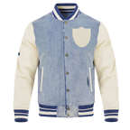 NFL LAS VEGAS RAIDERS VARSITY BLUES MEN'S DENIM VARSITY JACKET (DENIM/LINEN)