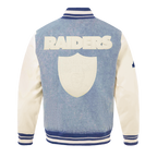 NFL LAS VEGAS RAIDERS VARSITY BLUES MEN'S DENIM VARSITY JACKET (DENIM/LINEN)