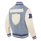 NFL LAS VEGAS RAIDERS VARSITY BLUES MEN'S DENIM VARSITY JACKET (DENIM/LINEN)