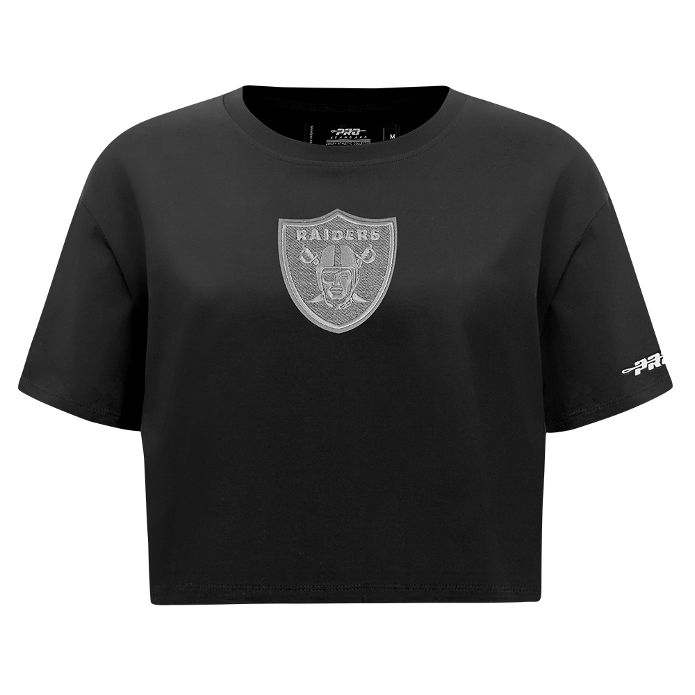 NFL LAS VEGAS RAIDERS REVERSE FRENCH TERRY T-SHIRT EN JERSEY SIMPLE À COUPE CARRÉE POUR FEMME (NOIR)