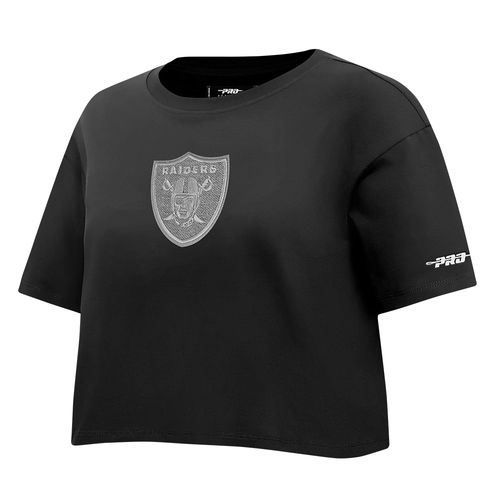 NFL LAS VEGAS RAIDERS REVERSE FRENCH TERRY T-SHIRT EN JERSEY SIMPLE À COUPE CARRÉE POUR FEMME (NOIR)