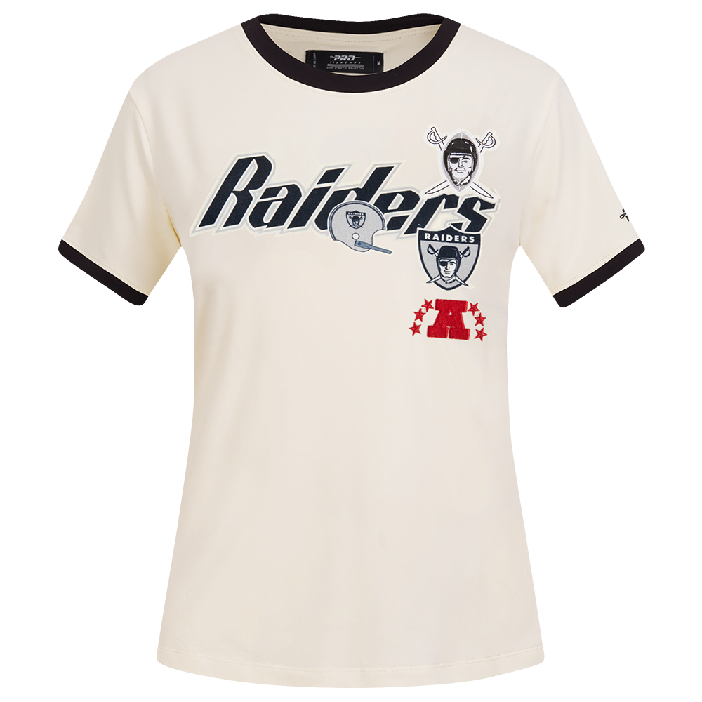 NFL LAS VEGAS RAIDERS RETRO CASCADE T-SHIRT À BORDURES CONTRASTANTES POUR FEMME (COQUILLE D'ŒUF/NOIR)