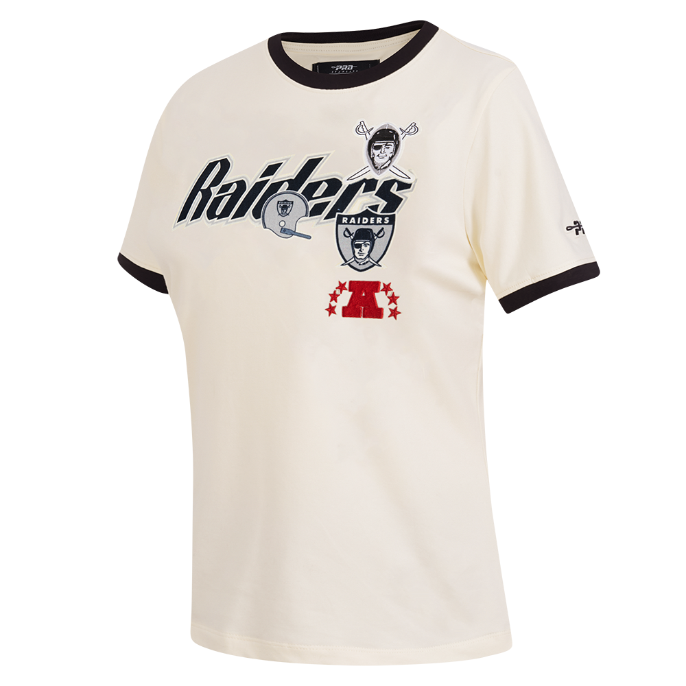NFL LAS VEGAS RAIDERS RETRO CASCADE T-SHIRT À BORDURES CONTRASTANTES POUR FEMME (COQUILLE D'ŒUF/NOIR)