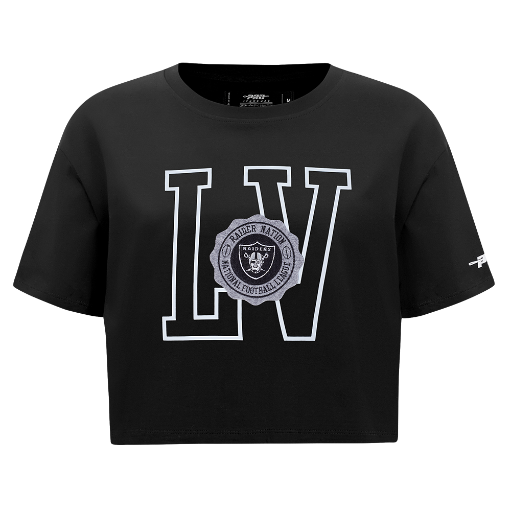 NFL LAS VEGAS RAIDERS CREST EMBLEM T-SHIRT EN JERSEY SIMPLE À COUPE CARRÉE POUR FEMME (NOIR)
